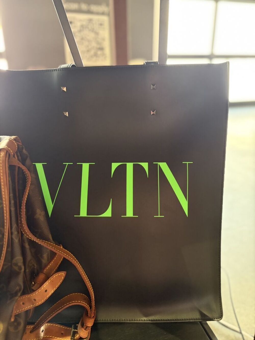 Valentino Garavani VLTN Black Leather Shopping Tote